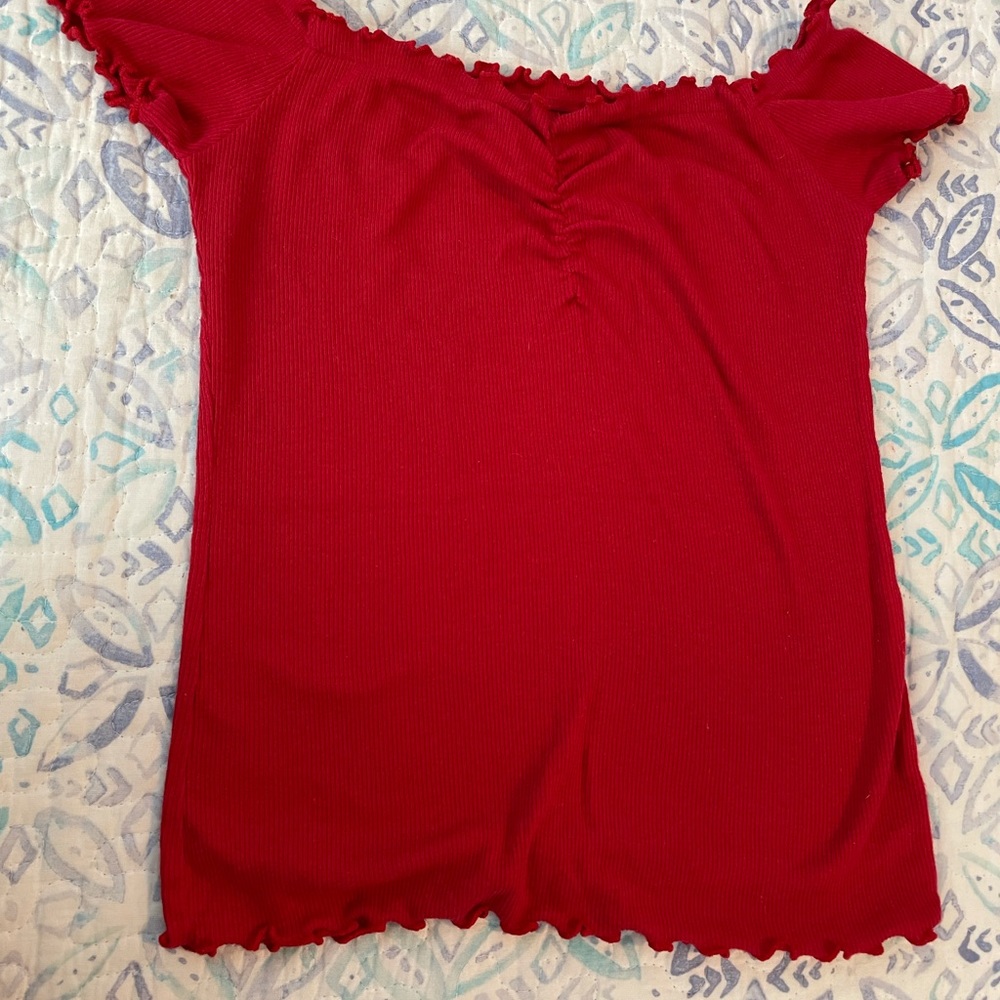 Off shoulder red top
